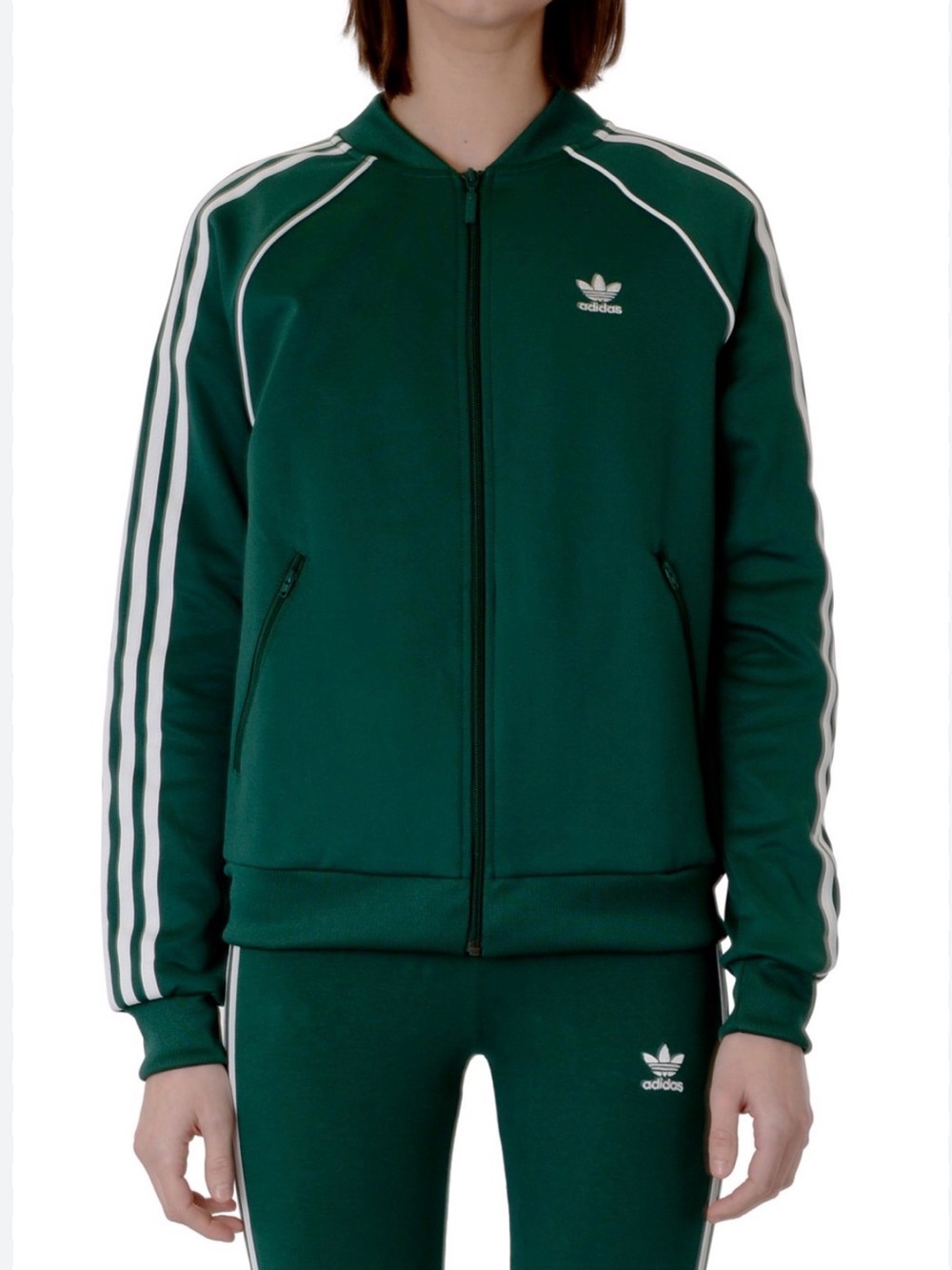 adidas Forest Green Track Jacket with White Three-Stripes
